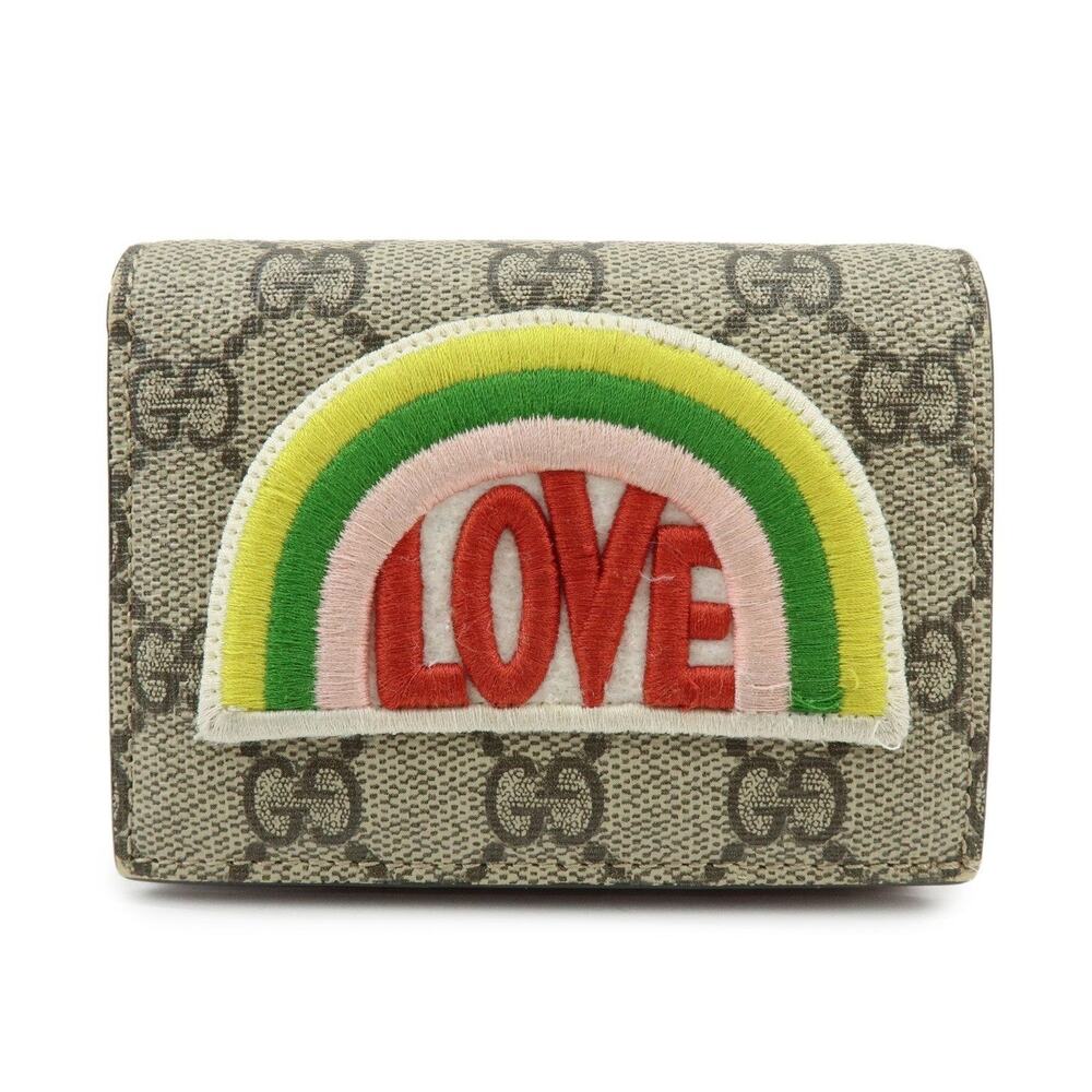 Gucci GG Supreme Rainbow Love Compact Wallet Beige